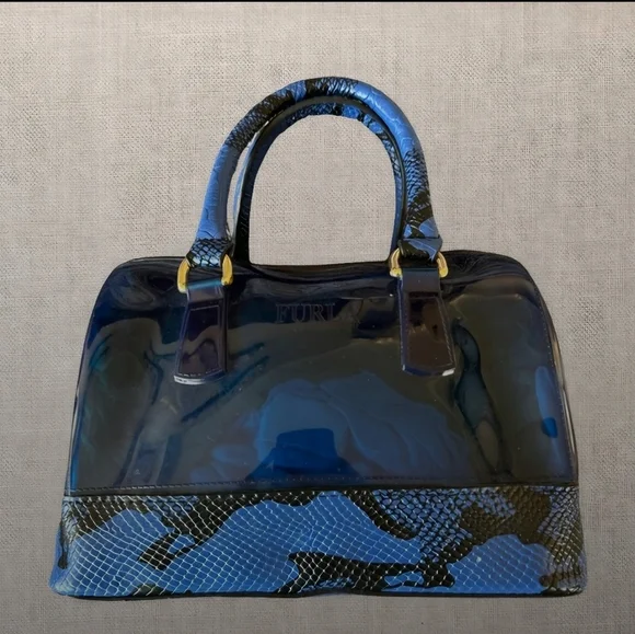 Furla Candy Bag Limited Edition, Blue And Black Snakeskin Print. - Picture 2 of 14